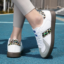 Load image into Gallery viewer, Womens Style White Lace Up Casual Sneakers With A Leopard Print Flat Sole