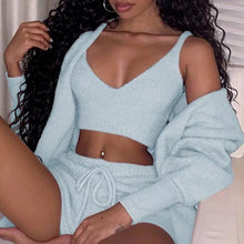 Load image into Gallery viewer, 3pcs Womens Clothing Long Sleeve Crop Tank Top And Drawstring Shorts Pajama Set