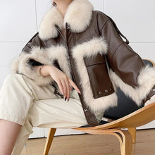 Load image into Gallery viewer, Sense Fox Fur Stitching Leather Coat