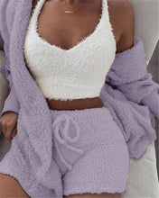 Load image into Gallery viewer, 3pcs Womens Clothing Long Sleeve Crop Tank Top And Drawstring Shorts Pajama Set