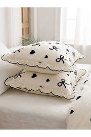 Moon secret textile Ruffled Heart & Bow Patterned Duvet Cover Set – 100% Cotton, Stylish and Romantic Bedroom Set