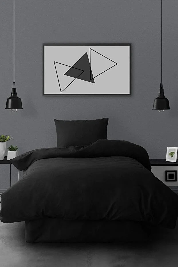 Ranforce Single Fitted Sheet Duvet Cover Set Simple Black
