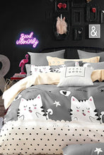 Load image into Gallery viewer, Elastic Bed Sheet Duvet Cover Set Single Cute Cats Gray
