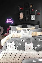 Load image into Gallery viewer, Elastic Bed Sheet Duvet Cover Set Single Cute Cats Gray