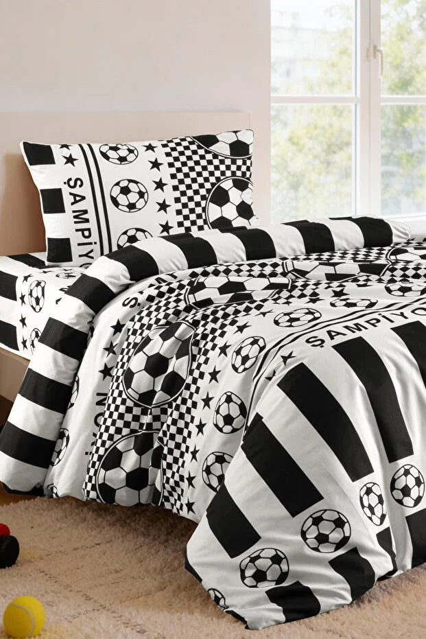 Black and White Single Fan Duvet Cover Set - Cotton Soft Texture