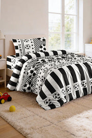 Black and White Single Fan Duvet Cover Set - Cotton Soft Texture
