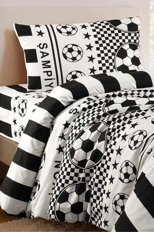 Black and White Single Fan Duvet Cover Set - Cotton Soft Texture