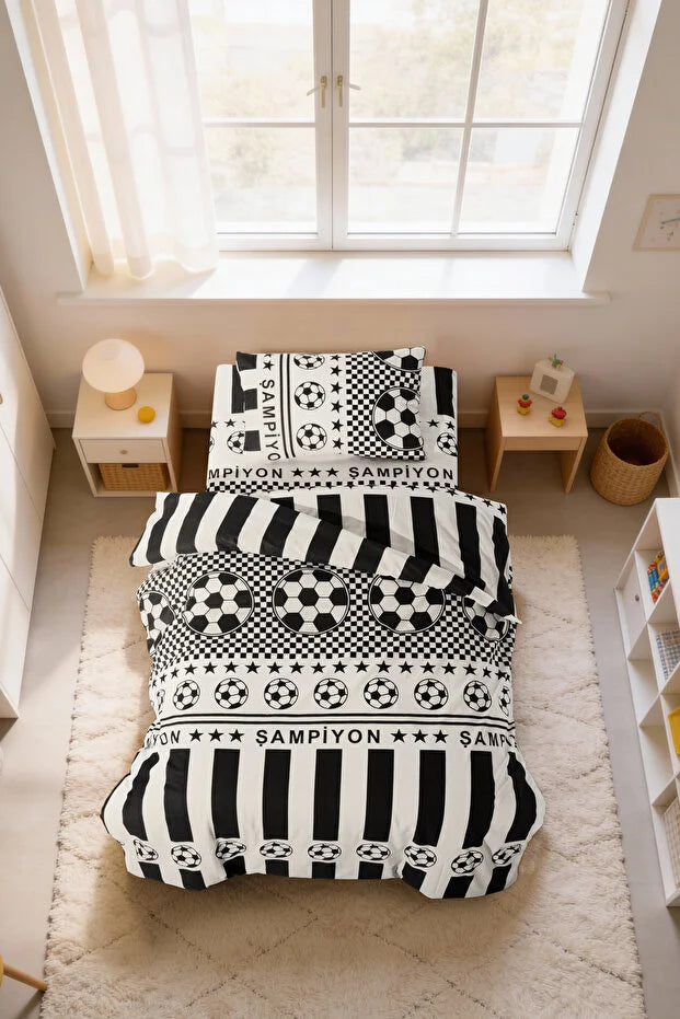Black and White Single Fan Duvet Cover Set - Cotton Soft Texture