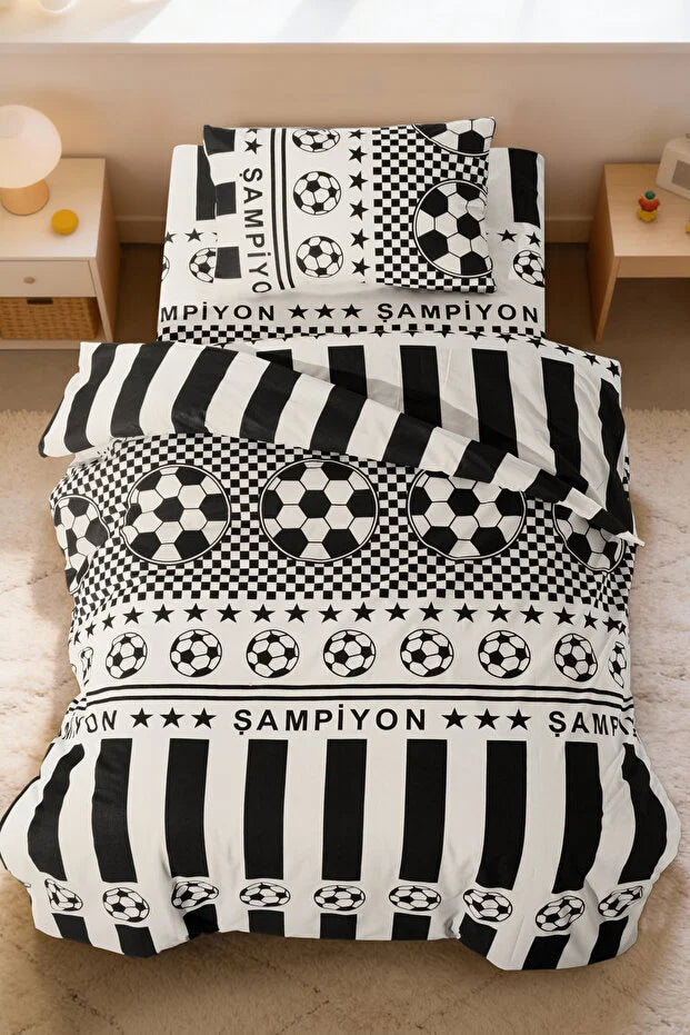 Black and White Single Fan Duvet Cover Set - Cotton Soft Texture