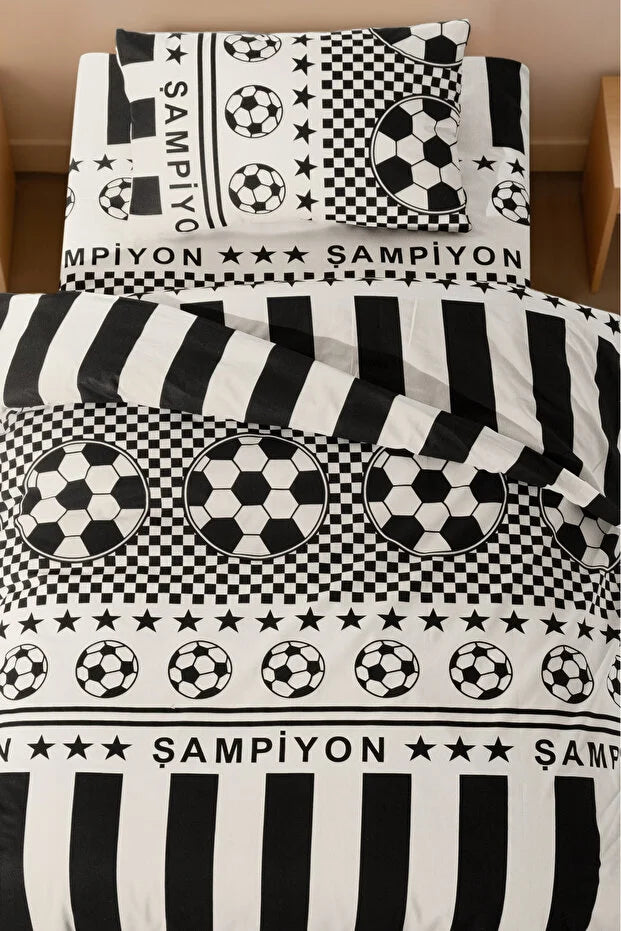 Black and White Single Fan Duvet Cover Set - Cotton Soft Texture