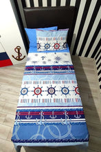 Load image into Gallery viewer, Single Duvet Cover Set with Elastic Sheet Sailor Blue Anchor Child