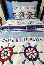 Load image into Gallery viewer, Single Duvet Cover Set with Elastic Sheet Sailor Blue Anchor Child