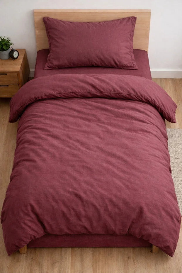 Rubber Bed Sheet Set Single Claret Red 100% Cotton natural