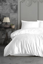 Load image into Gallery viewer, Double Satin Striped Duvet Cover Set – Fitted Sheet, Shiny and Soft Fabric