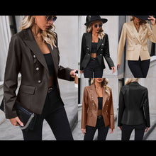 Load image into Gallery viewer, Women's Double Breasted Suit Motorcycle Leather Coat