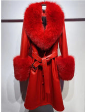Load image into Gallery viewer, Slim-fit Leather Sheepskin Fox Fur Coat
