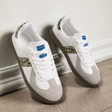 Load image into Gallery viewer, Womens Style White Lace Up Casual Sneakers With A Leopard Print Flat Sole