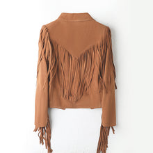 Load image into Gallery viewer, Genuine Leather Sheepskin Suede Lapel Tassel Motorcycle Short Jacket