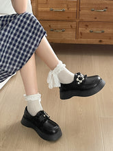 Load image into Gallery viewer, White Retro British Style Thick Soled High Rise Small Leather Shoes