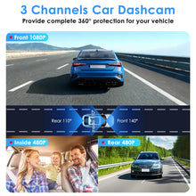 Load image into Gallery viewer, WiFi FHD 1080P 3 Channel Car Dash Cam Front Rear Inside With 32G MMC Card Motion Detection Loop Recording Infrared Night Vision Surveillance Car Camera With App Control