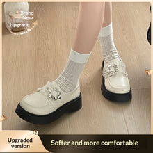 Load image into Gallery viewer, White Retro British Style Thick Soled High Rise Small Leather Shoes