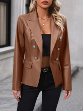 Load image into Gallery viewer, Women's Double Breasted Suit Motorcycle Leather Coat