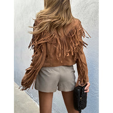 Load image into Gallery viewer, Genuine Leather Sheepskin Suede Lapel Tassel Motorcycle Short Jacket