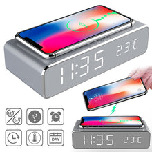 Load image into Gallery viewer, LED Electric Alarm Clock With Wireless Charger Desktop Digital Despertador Thermometer Clock HD Mirror Clock Watch Table Decor