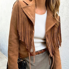 Load image into Gallery viewer, Genuine Leather Sheepskin Suede Lapel Tassel Motorcycle Short Jacket