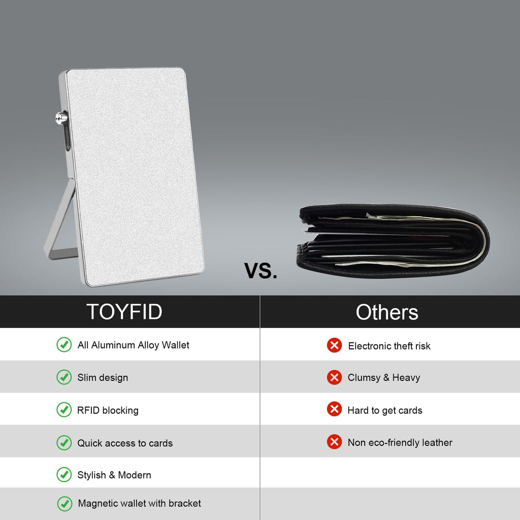 RFID Blocking Wallet Minimalist Slim Card Holder for Magsafe with Adjustable Stand, Metal Pop Up Magnetic Wallet  for Men TOYFID