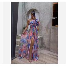 Load image into Gallery viewer, Floral Print Split Maxi Dress Fashion Sexy One-shoulder Long-sleeved Dresses Summer Beach Clothing For Women