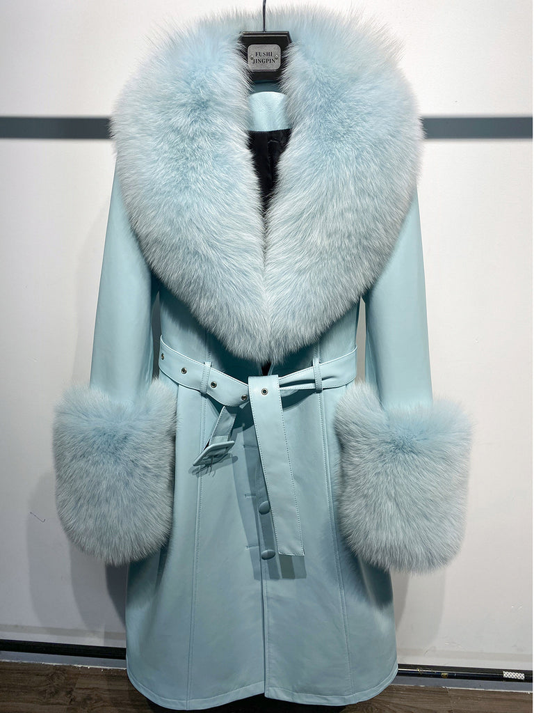 Slim-fit Leather Sheepskin Fox Fur Coat