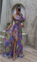 Load image into Gallery viewer, Floral Print Split Maxi Dress Fashion Sexy One-shoulder Long-sleeved Dresses Summer Beach Clothing For Women