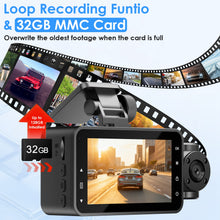 Load image into Gallery viewer, WiFi FHD 1080P 3 Channel Car Dash Cam Front Rear Inside With 32G MMC Card Motion Detection Loop Recording Infrared Night Vision Surveillance Car Camera With App Control