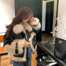 Load image into Gallery viewer, Sense Fox Fur Stitching Leather Coat