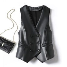 Load image into Gallery viewer, Leather Coat Western Style Double Breasted Vest Short Slim Fit Slimming