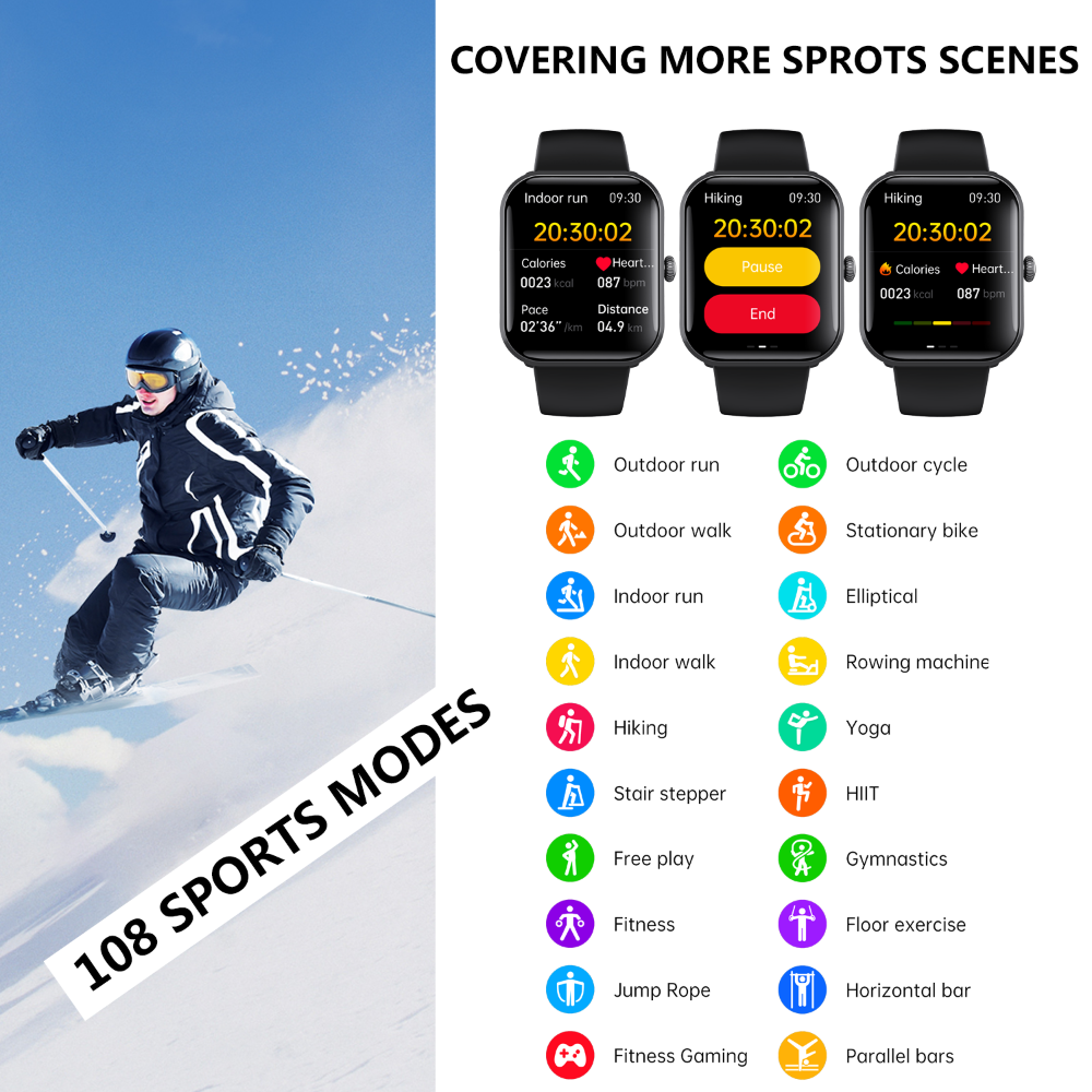 Blood Sugar Glucose Monitor Smart Watch for Diabetics SOS Emergency Alarm Call-2
