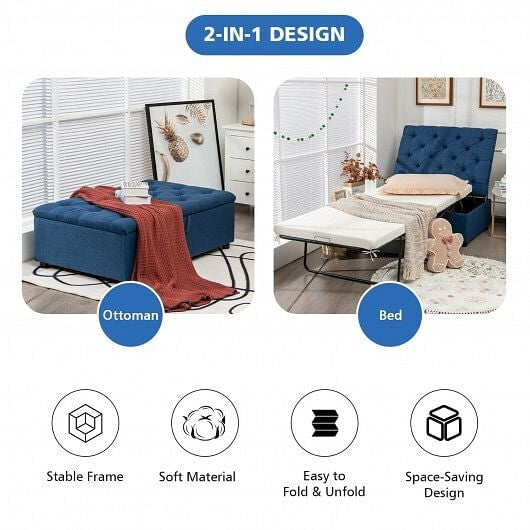 Folding Ottoman Sleeper Bed with Mattress for Guest Bed and Office Nap-Pink