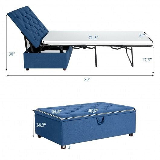 Folding Ottoman Sleeper Bed with Mattress for Guest Bed and Office Nap-Pink