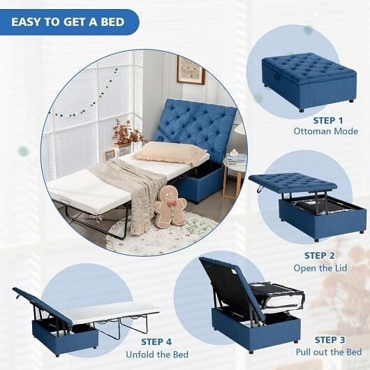 Folding Ottoman Sleeper Bed with Mattress for Guest Bed and Office Nap-Pink