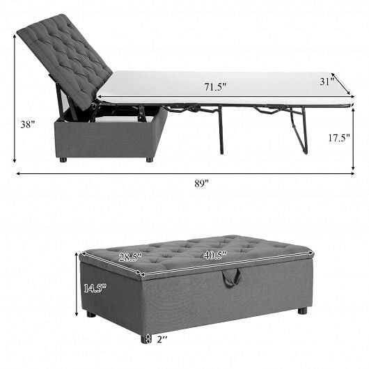 Folding Ottoman Sleeper Bed with Mattress for Guest Bed and Office Nap-Pink