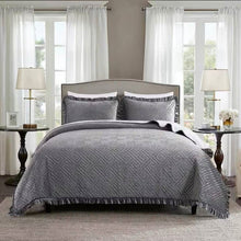 Load image into Gallery viewer, King Gray Charcoal Velvet Microfiber Polyester Reversible 3-Piece Quilt Set