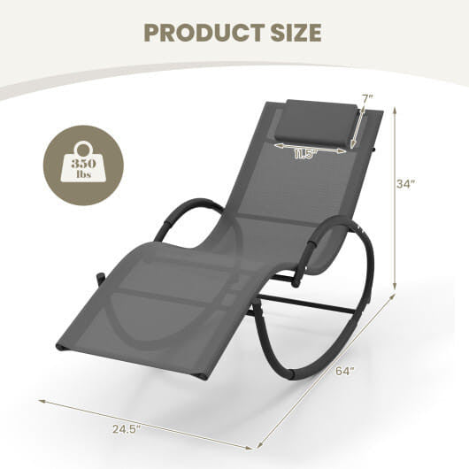 Outdoor Rocking Lounge Chair with Removable Headrest-Beige