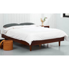 Load image into Gallery viewer, Queen size Mid-Century Modern Platform Bed Frame in Dark Brown Wood Finish