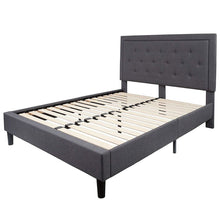 Load image into Gallery viewer, Queen size Dark Gray Fabric Upholstered Platform Bed Frame with Headboard