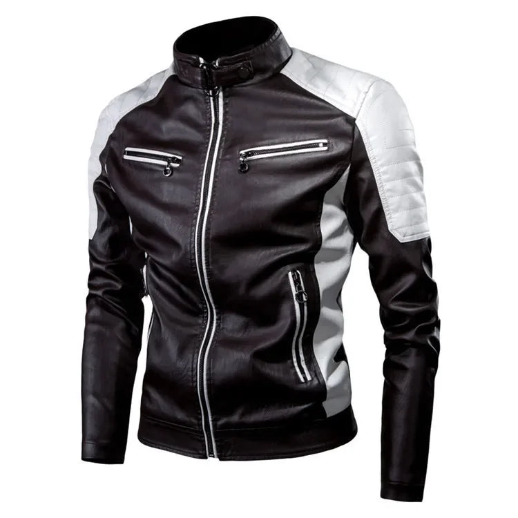 Men Slim Fit PU Moto Leather Jacket (Black)