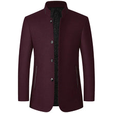 Load image into Gallery viewer, Mens Winter Wool Coat Stand Collar Business Jacket (Wine Red)
