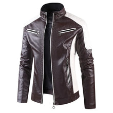 Load image into Gallery viewer, Men Slim Fit PU Moto Leather Jacket (Brown)