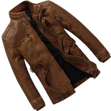 Load image into Gallery viewer, Mens PU Leather Fleece Lined Winter Jacket (Yellow fleece)