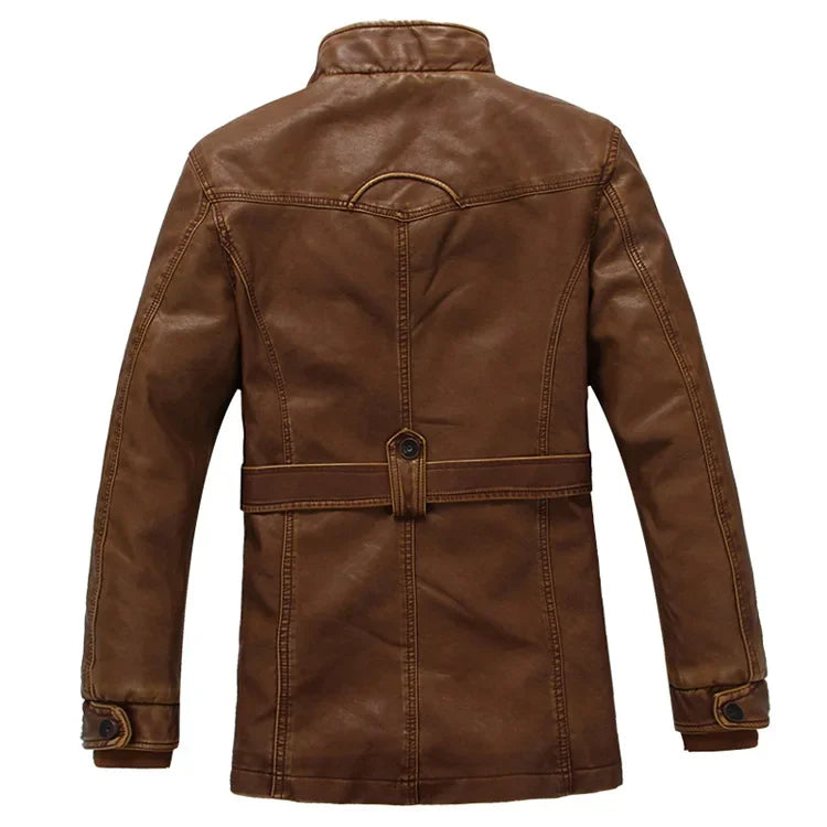 Mens PU Leather Fleece Lined Winter Jacket (Yellow fleece)
